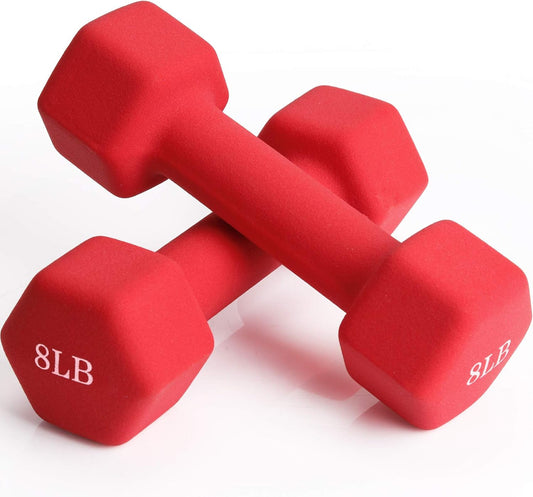 Dumbbell Set, 8Lb Pair Neoprene Coated Iron Dumbbells Hand Weights Set Barbell Exercise Fitness Hex Dumb Bell Free Weight Dumbbell for Women Men Home Gym Workout Strength Bodybuilding Training