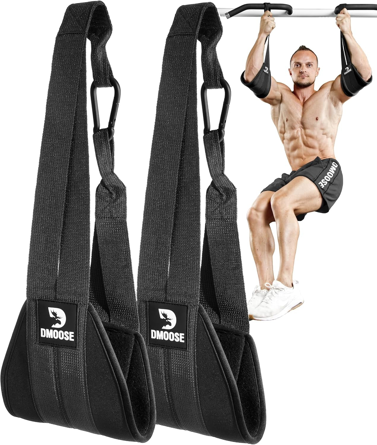 Hanging Ab Straps for Pull up Bar & Core Strength Training - Soft Padded Exercise Straps for Ab Swing & Leg Raises, Hang Bar Strap with 2 Steel Carabiners - Abs Equipment for Home & Gym