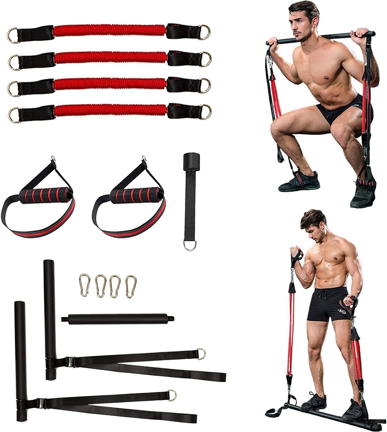 Portable Pilates Bar Kit with Resistance Bands, Portable Stick Bar Strength Training Set Home Gym Workout Equipment